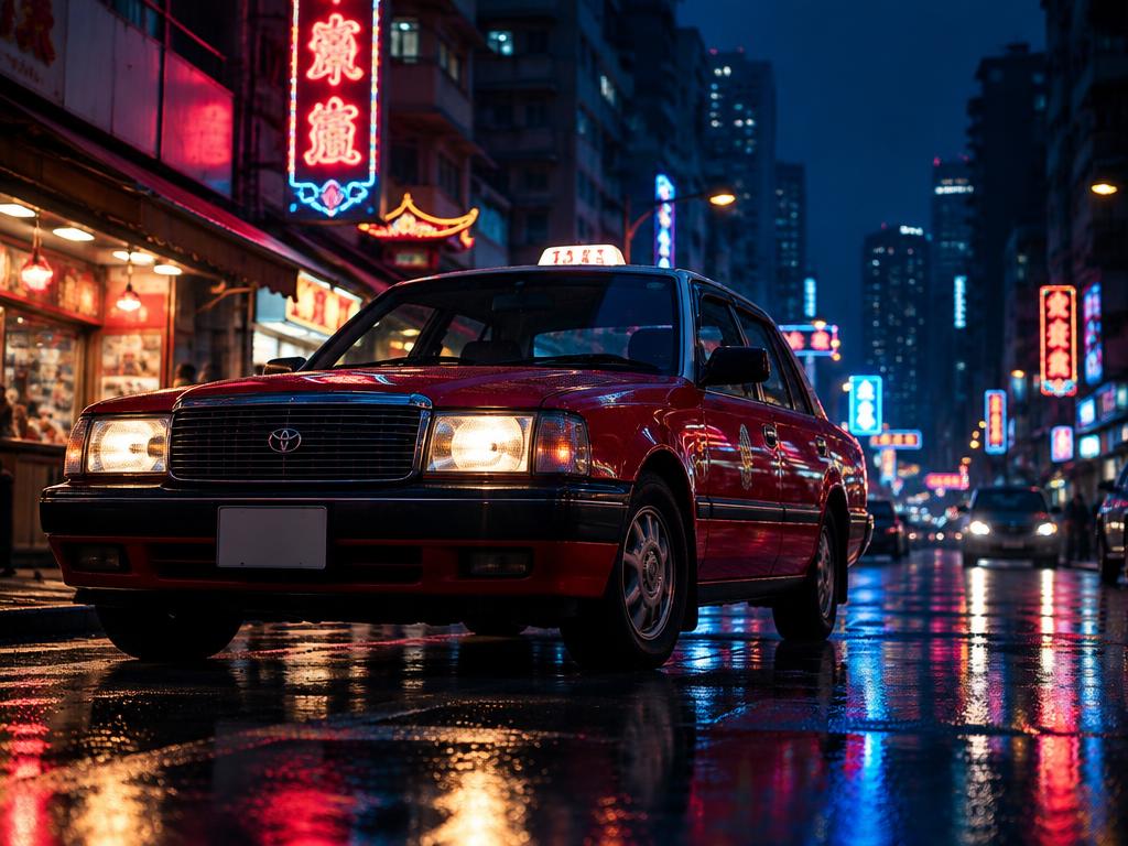 香港紅色的士夜間街頭